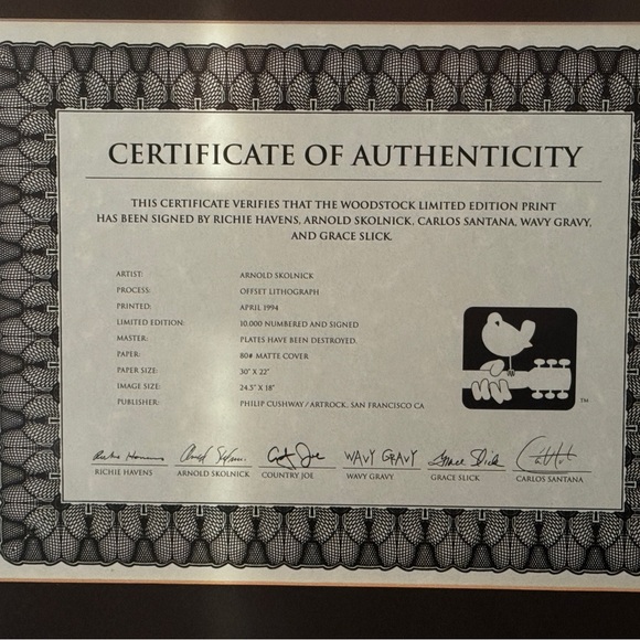 Woodstock Music & Art Festival Poster. Framed with authentic certificate. - Picture 3 of 6